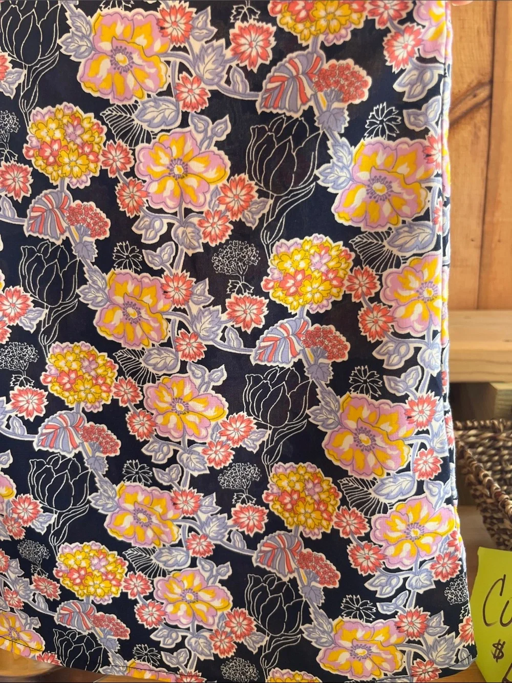 Wild Pearl Navy Floral Spaghetti-Strap Flowy Tank with Yellow and Pink Blooms
